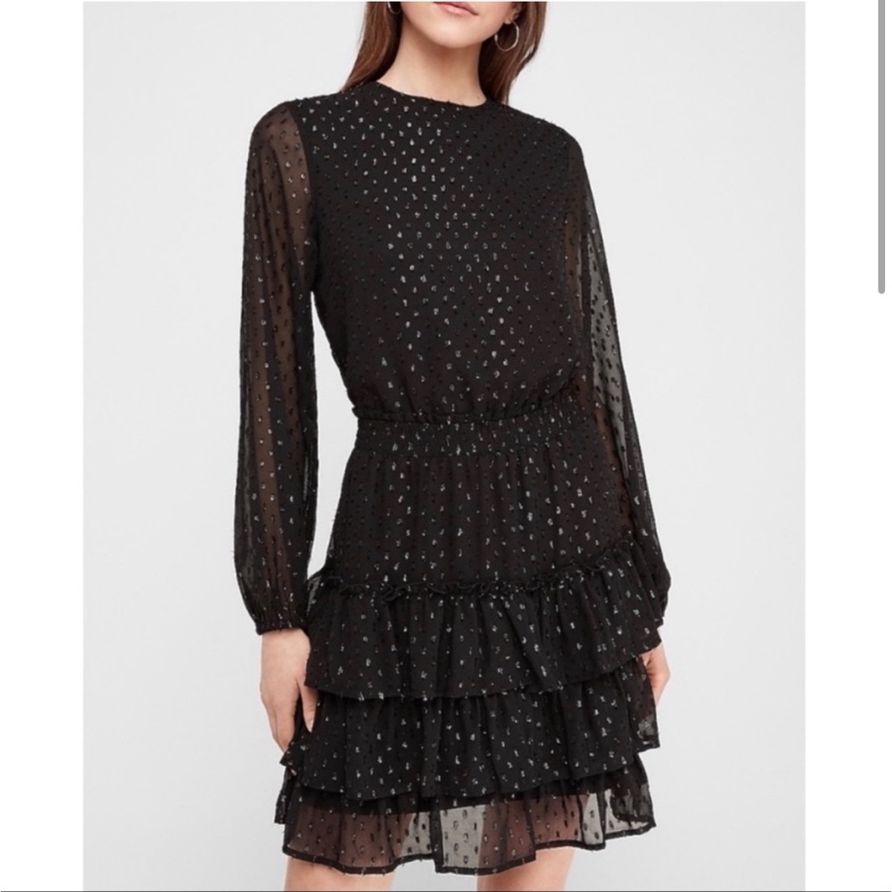 EXPRESS Black Metallic Clip Dot Dress